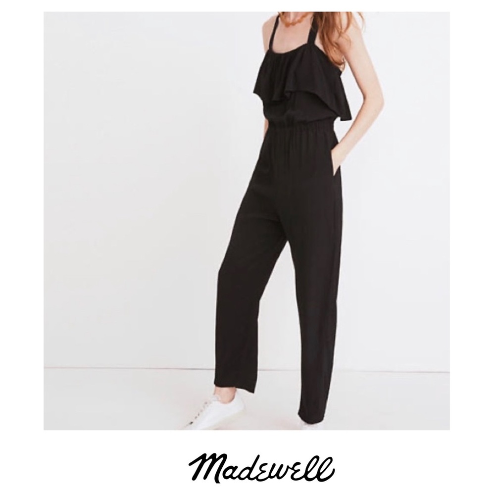 Madewell Apron Ruffle Black Jumpsuit